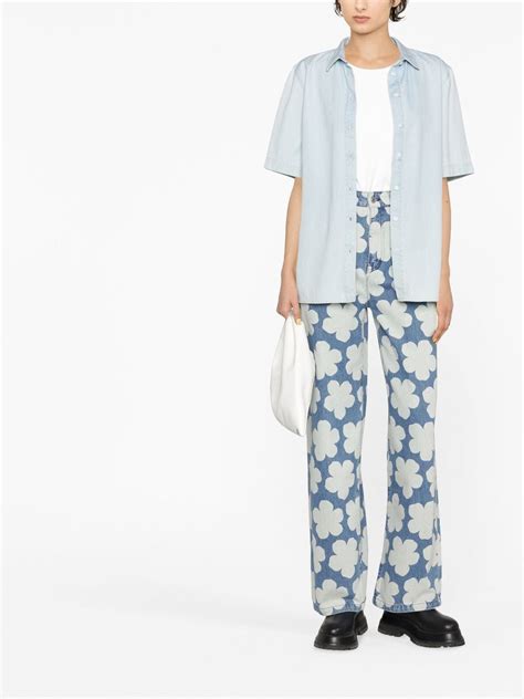 Kenzo Ayame Floral Print Wide Leg Jeans Farfetch