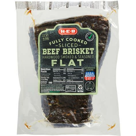 H E B Fully Cooked Flat Hardwood Smoked Seasoned Sliced Beef Brisket