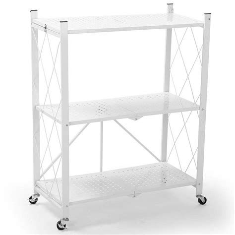 White 3 Tier Metal Collapsible Garage Storage Shelving Unit 28 In W X 35 In H X 15 In D