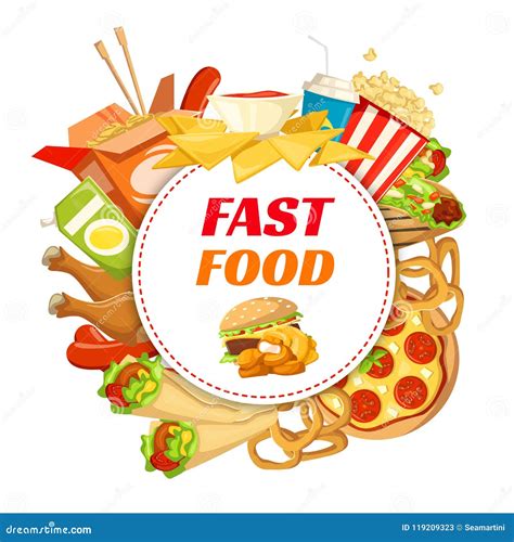 Fast Food Restaurant Poster With Lunch Menu Frame Stock Vector Illustration Of Food Ketchup