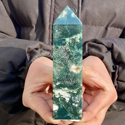 G Natural Green Moss Agate Quartz Obelisk Crystal Aura Healing