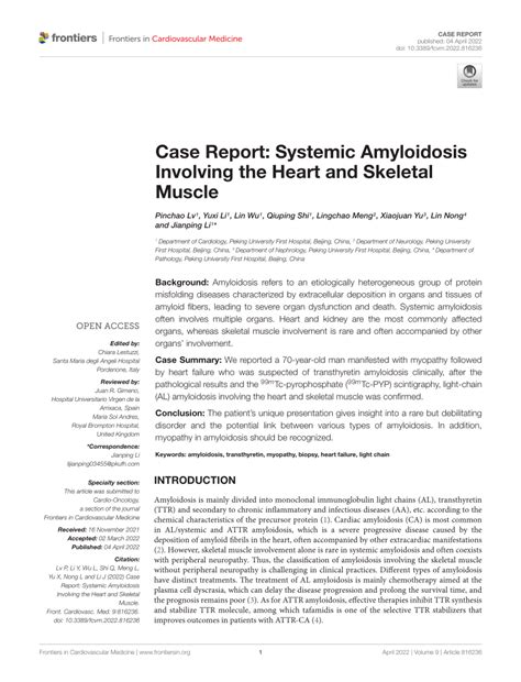 Pdf Case Report Systemic Amyloidosis Involving The Heart And