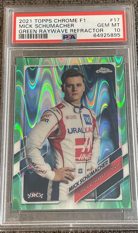 Mick Schumacher 2021 Topps Chrome Formula 1 17 Green RayWave Refractor