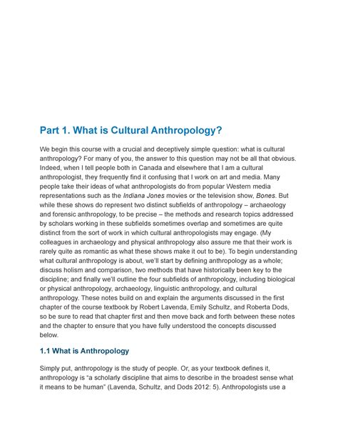 Anthropology Note Lecture Notes 1 TO 10 Part 1 What Is Cultural