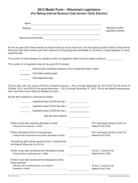 Fillable Online Revenue Wi 2013 SPL 01 Model Form Wisconsin