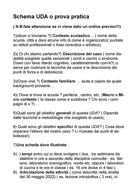 Schema Uda O Prova Pratica B Attenzione Se Vi Viene Dato Un Ordine