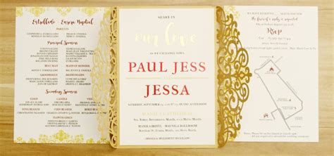 Gold Laser Cut Gatefold Wedding Invitations, Philippines - Invitations ...