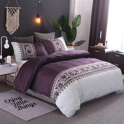 Double Queen K Ing 3pcs Bedding Set Purple Duvet Quilt Cover Bed Pillow