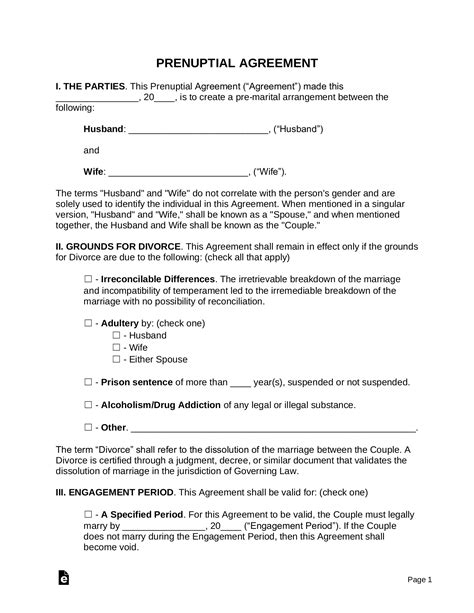 Free Prenuptial Premarital Agreement Template PDF Word EForms