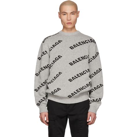 Balenciaga Grey And Black Jacquard Logo Crewneck Sweater Balenciaga