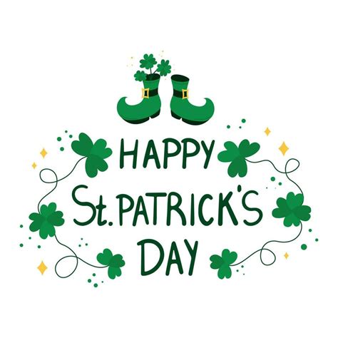 Happy Saint Patricks Day Lettering Sign With Clover Leaves And Green Hat 23797263 Vector Art At