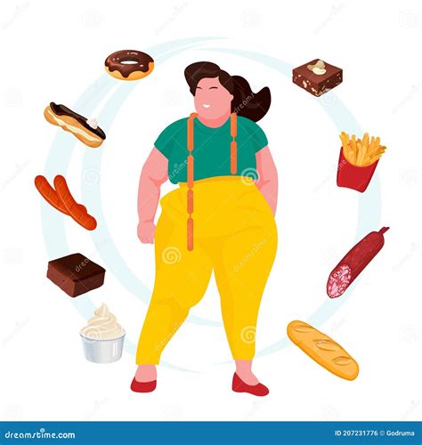 Gluttony Concept. Fat And Overweight Person Want To Eat Food. Vector ...