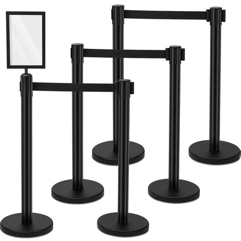 Therwen 6 Pack Heavy Duty Crowd Control Stanchions Stainless Steel Stanchion Set with 6 Safety ...