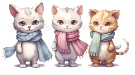 Premium Ai Image Three Cats Wearing Scarves And A Scarf