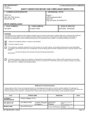 Fillable Online Sofie Co Nrc Form M Part Inspection Report No