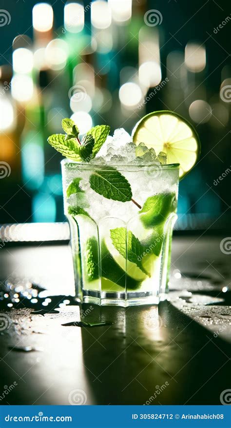 Colorful Array Of Fresh Mojito Cocktails On A Bar Counter Stock Photo