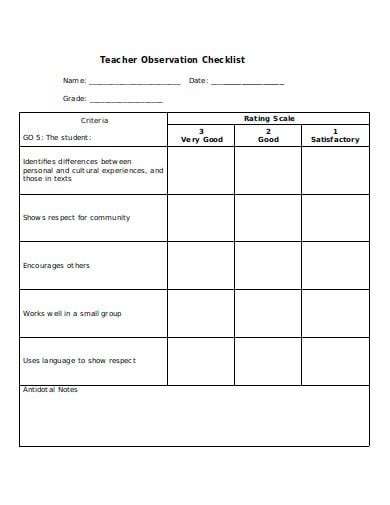 12 Teacher Observation Checklist Templates In Pdf Ms Word Free