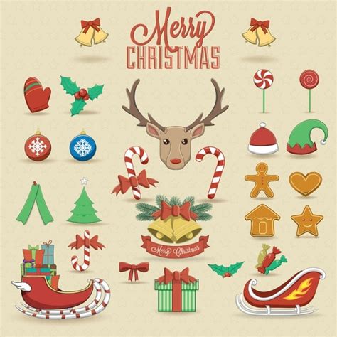 Kerst Elementen En Pictogrammen Vector Illustratie Gratis Vector