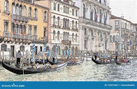 Gondolas And Ancient Buildings In Canal Grande Venice Italy Royalty