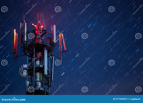 Telecommunication Towers With 5g Cellular Network Antennas Stock Image Image Of Globalization