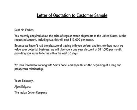 Business Quotation Letter Samples And Examples