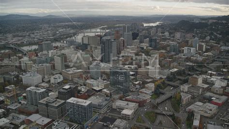 Downtown Portland Oregon Cityscape And The I 405 Freeway Aerial Stock