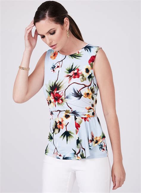 Floral Print Sleeveless Top Blue Hi Res Printed Sleeveless Top