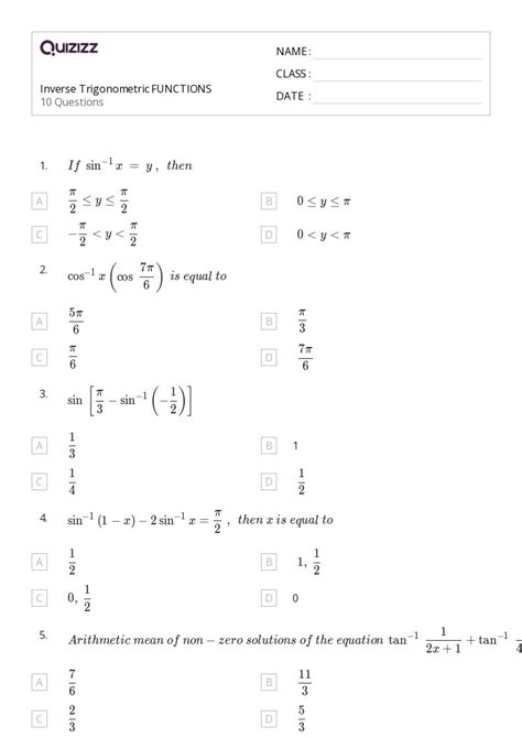 50 Inverse Trigonometric Functions Worksheets On Quizizz Free