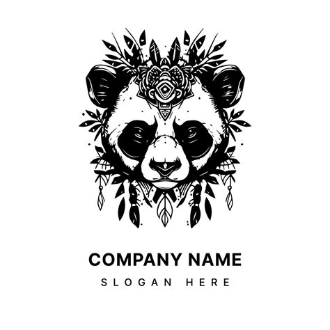 Angry Panda Logo Black And White Hand Drawn Illustration 21337971