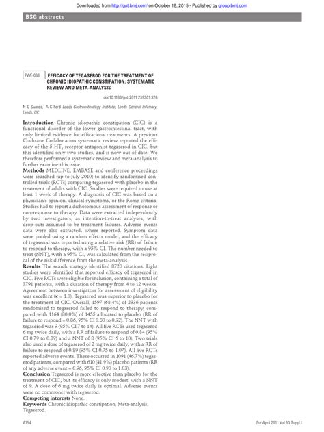 Pdf Efficacy Of Tegaserod For The Treatment Of Chronic Idiopathic Constipation Systematic