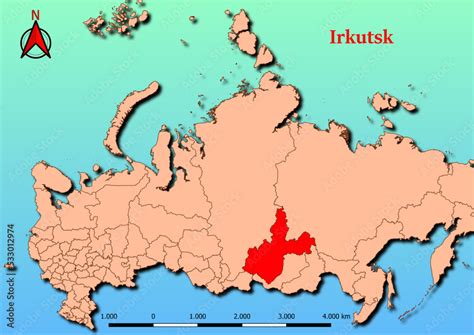 Vector Map Of Russia With Map Of Irkutsk County Highlighted In Red