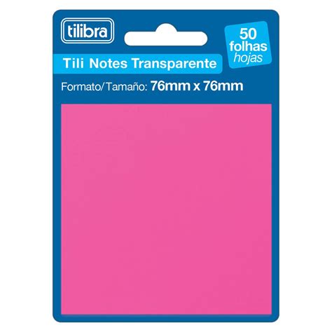 Bloco Adesivo Tili Notes 76x76mm 50 Folhas Transparente Rosa Tilibra