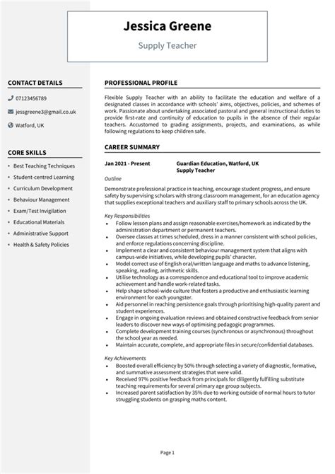 Supply Teacher Cv Example Guide Land Top Jobs