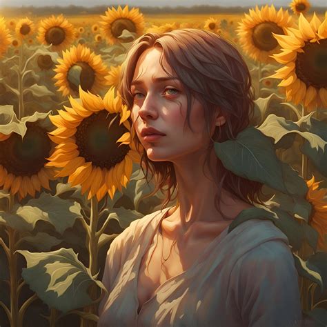 Download Ai Generated Woman Sunflowers Royalty Free Stock