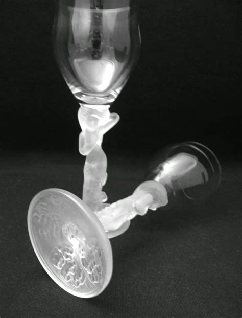 PAIR OF VINTAGE FROSTED NUDE LADY STEM WINE GLASSES ART DECO Antique