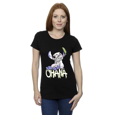 Disney Womens Lilo And Stitch Ohana Graffiti Cotton T Shirt