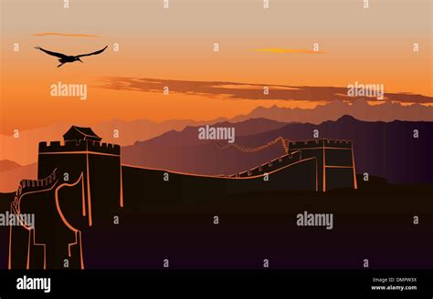 The Great Wall China Sunrise Stock Vector Images Alamy