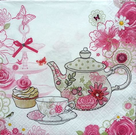 Floral Tea Pink Floral Decorative Paper Napkins Tea Cup Cake Sock