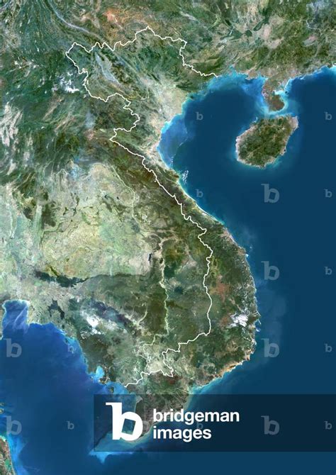 Image Of Vietnam Asia True Colour Satellite Image With Border