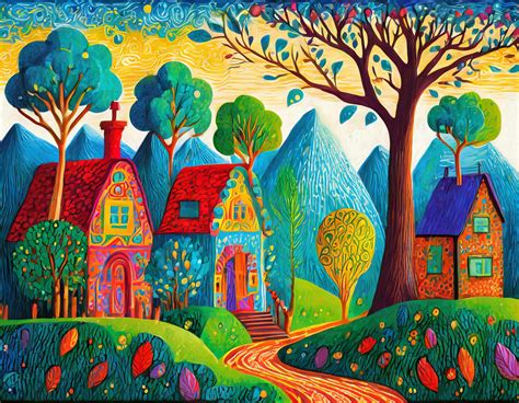 Colorful Folk Art Houses Free Stock Photo - Public Domain Pictures