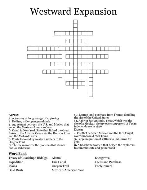 Westward Expansion Crossword WordMint