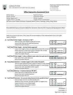 Fillable Online Hr Ubc Office Ergonomics Assessment Form Ubc Human