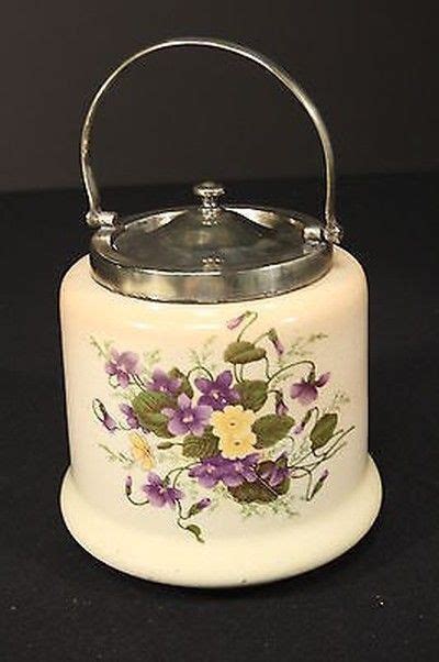 Vintage Biscuit Cracker Jar Bristol England Ceramic Epns Silver Lid