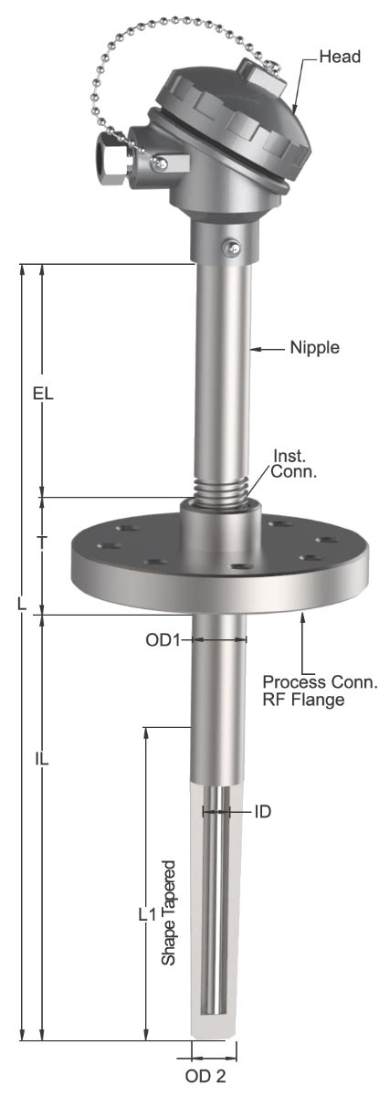 Thermocouple With Nipple Flange Thermowell Taper