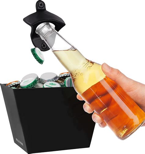 Belle Vous Wall Mounted Bottle Opener with Cap Catcher - Black Bottle ...