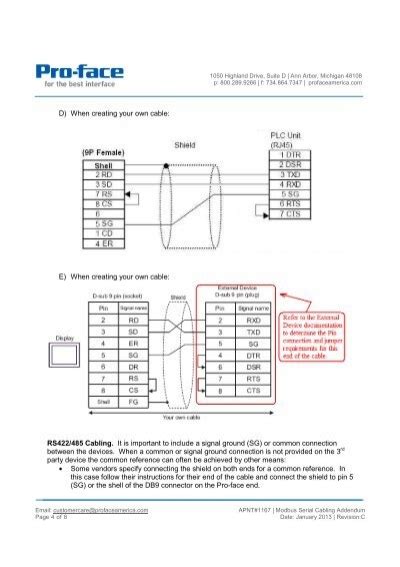 Modbus Serial Cabling Addendum Pro Face America Hmi Store