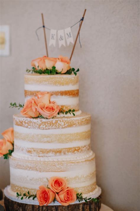 Naked Cake With Peach Roses