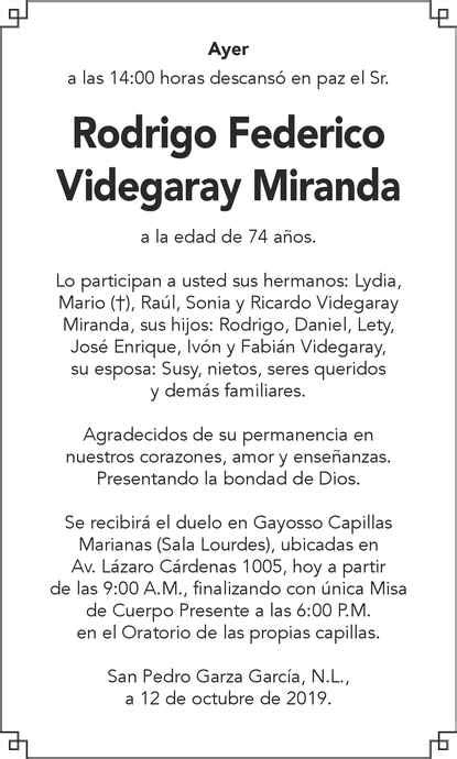 Se Or Rodrigo Federico Videgaray Miranda Obituario Esquela