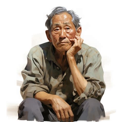 Premium Ai Image Asian Old Man In Thinking And Doubts Oil Painted