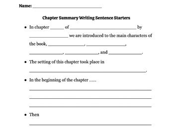 Chapter Summary Writing Sentence Starters Editable TPT